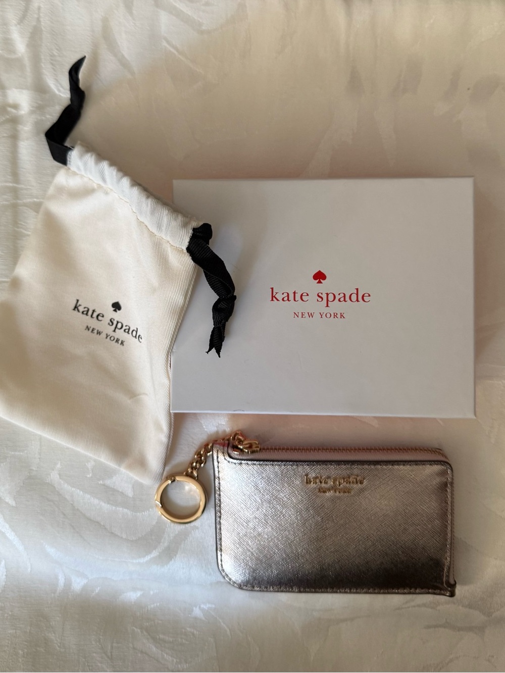 NWT Kate Spade Cameron L-Zip Card Holder in Metallic Blush with Box & Pouch